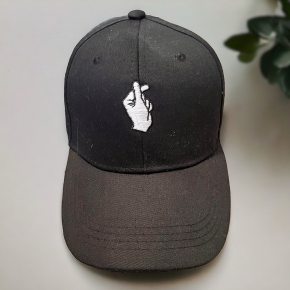 Accessories - Black Cap Embroidered Finger-Heart & “Love” with Adjustable Buckle